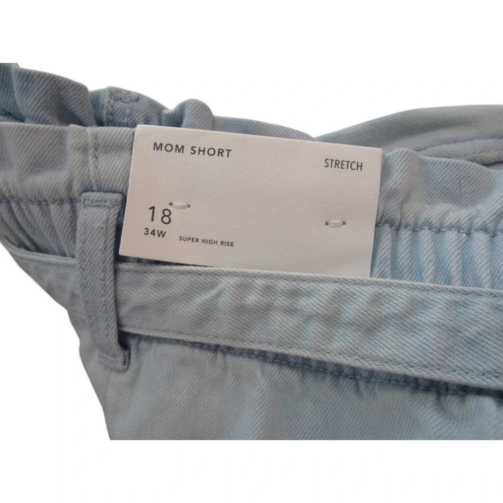 Old Navy Mom Shorts Womens 18 Light Wash Denim Paperbag High Rise‎ Tie Waist